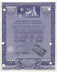 BTP NOVENNALI SERIE 13/1973 - 1000000 LIRE ROMA 1964