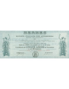 HERMES SOC. ITALIANA PER AUTOMOBILI 5 AZIONI - ROMA 1906