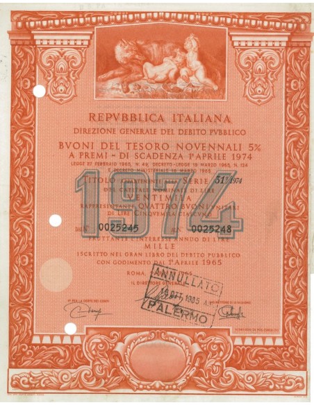 BTP NOVENNALI SERIE 31/1974 - 20000 LIRE ROMA 1965