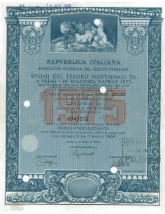 BTP NOVENNALI SERIE 29/1975 - 5000 LIRE ROMA 1966