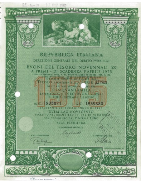 BTP NOVENNALI SERIE 33/1975 - 50000 LIRE ROMA 1966