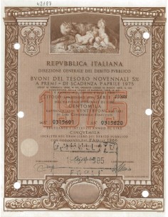 BTP NOVENNALI SERIE 01/1975 - 100000 LIRE ROMA 1966