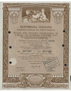 BTP NOVENNALI SERIE 56/1975 - 100000 LIRE ROMA 1966