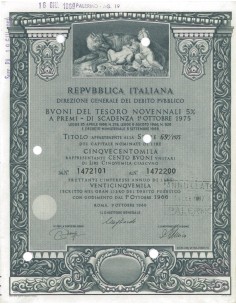BTP NOVENNALI SERIE 69/1975 - 500000 LIRE ROMA 1966