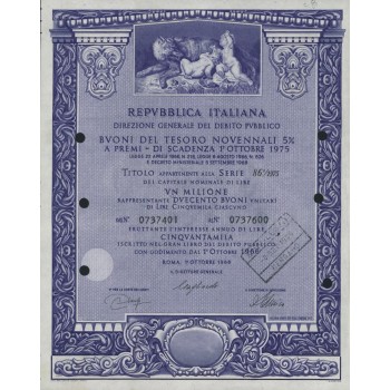 BTP NOVENNALI SERIE 86/1975 - 1000000 LIRE ROMA 1966