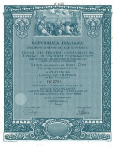 BTP NOVENNALI SERIE 07/1977 - 500000 LIRE ROMA 1968