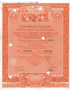 BTP NOVENNALI SERIE 44/1977 - 20000 LIRE ROMA 1968
