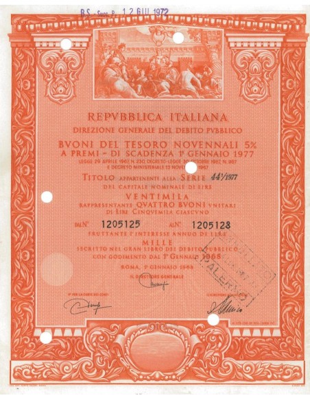 BTP NOVENNALI SERIE 44/1977 - 20000 LIRE ROMA 1968