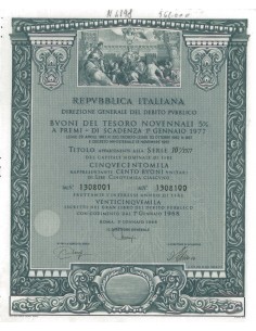 BTP NOVENNALI SERIE 10/1977 - 500000 LIRE ROMA 1968