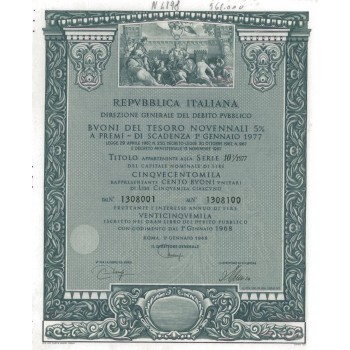 BTP NOVENNALI SERIE 10/1977 - 500000 LIRE ROMA 1968