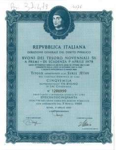 BTP NOVENNALI SERIE 10/1978 - 5000 LIRE ROMA 1969