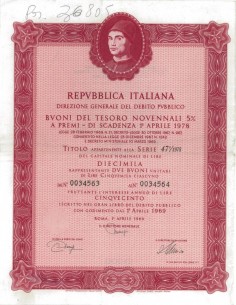 BTP NOVENNALI SERIE 47/1978 - 10000 LIRE ROMA 1969