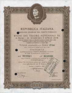 BTP NOVENNALI SERIE 06/1978 - 100000 LIRE ROMA 1969