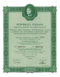 BTP NOVENNALI SERIE 04/1979 - 50000 LIRE ROMA 1970