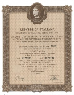 BTP NOVENNALI SERIE 04/1979 - 100000 LIRE ROMA 1970