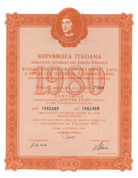 BTP NOVENNALI SERIE 07/1980 - 20000 LIRE ROMA 1971