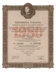 BTP NOVENNALI SERIE 06/1980 - 100000 LIRE ROMA 1971