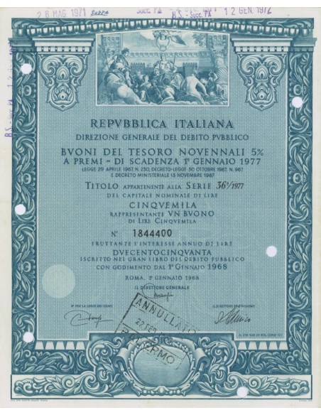 BTP NOVENNALI SERIE 36/1977 - 5000 LIRE ROMA 1968