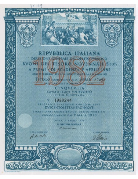 BTP NOVENNALI SERIE 07/1982 - 5000 LIRE ROMA 1973