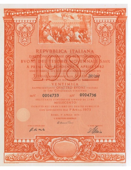 BTP NOVENNALI SERIE 20/1982 - 20000 LIRE ROMA 1973