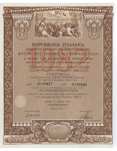 BTP NOVENNALI SERIE 11/1982 - 100000 LIRE ROMA 1973