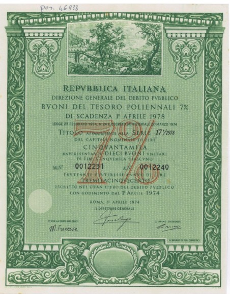 BTP POLIENNALI SERIE 17/1978 - 50000 LIRE ROMA 1974