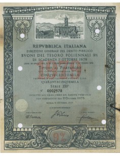 BTP POLIENNALI SERIE 138ESIMA - 500000 LIRE ROMA 1975