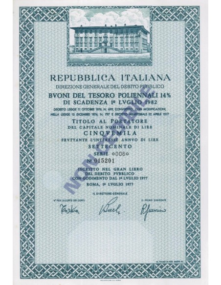 BTP POLIENNALI SERIE 006 - 5000 LIRE ROMA 1977