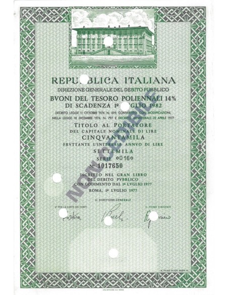 BTP POLIENNALI SERIE 16 - 50000 LIRE ROMA 1977