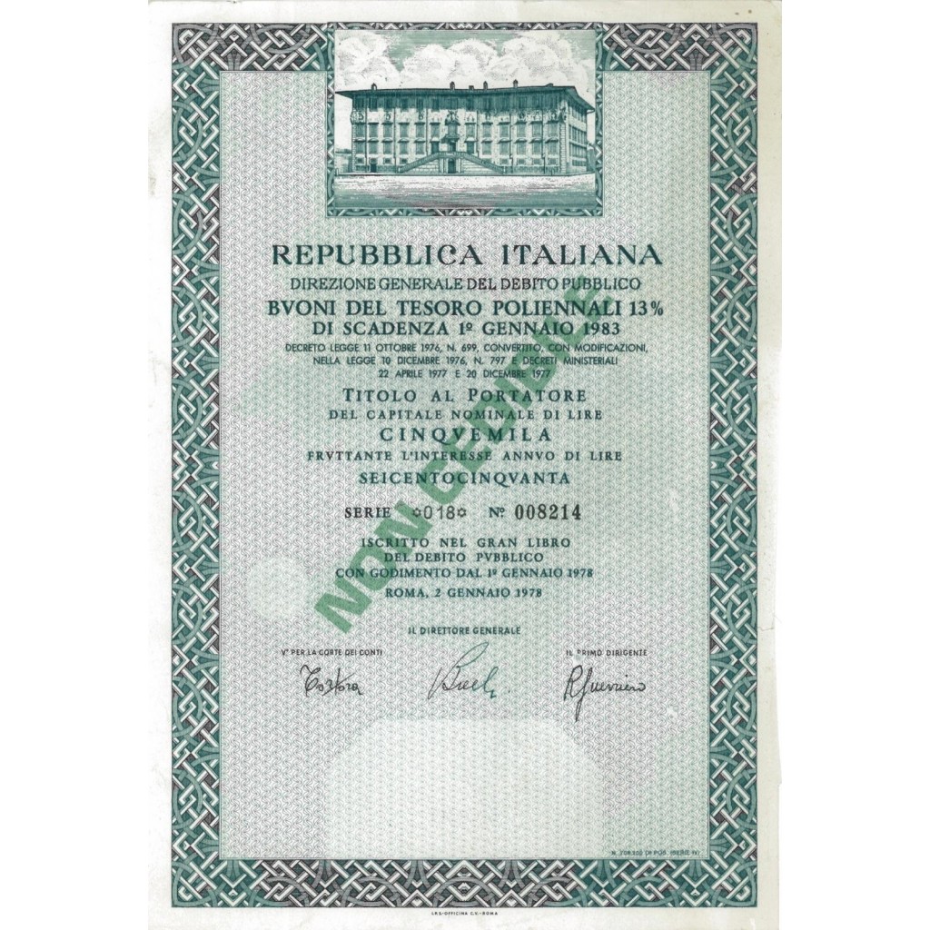 BTP POLIENNALI SERIE 18 - 5000 LIRE ROMA 1978