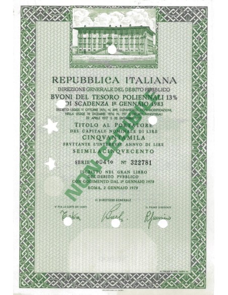 BTP POLIENNALI SERIE 041 - 50000 LIRE ROMA 1978