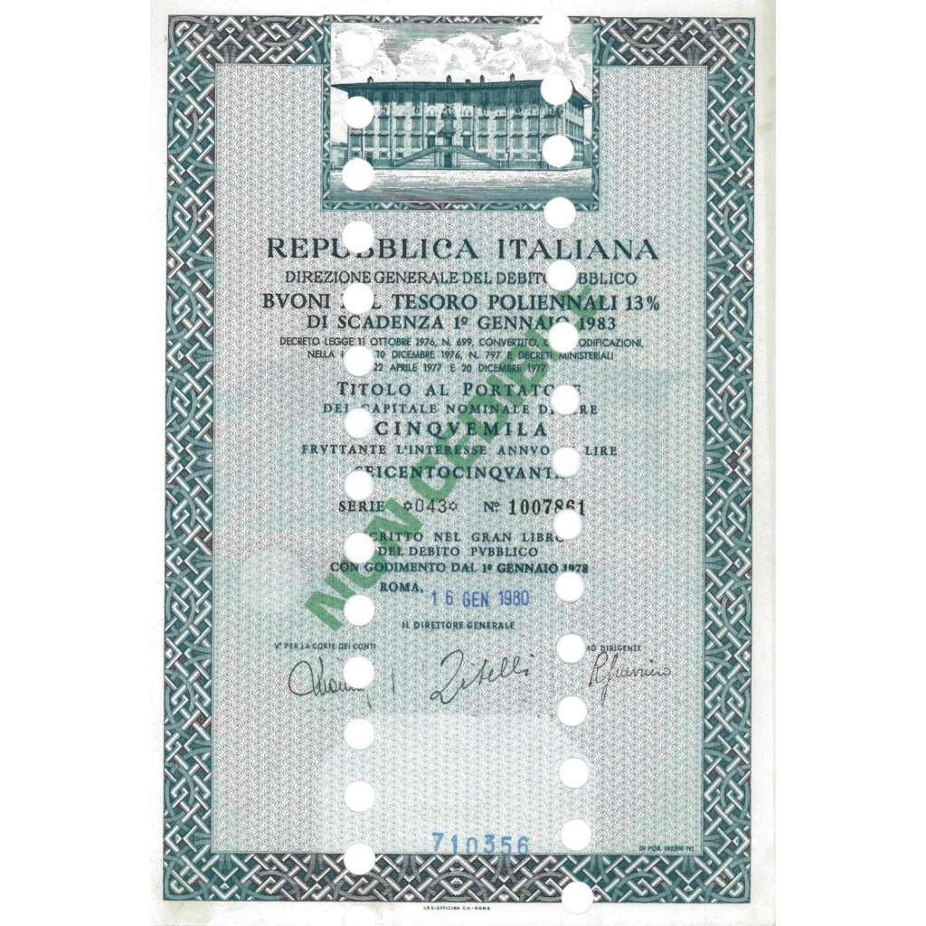 BTP POLIENNALI SERIE 04 - 5000 LIRE ROMA 1980