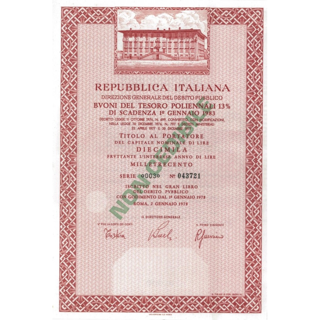 BTP POLIENNALI SERIE 03 - 10000 LIRE ROMA 1978