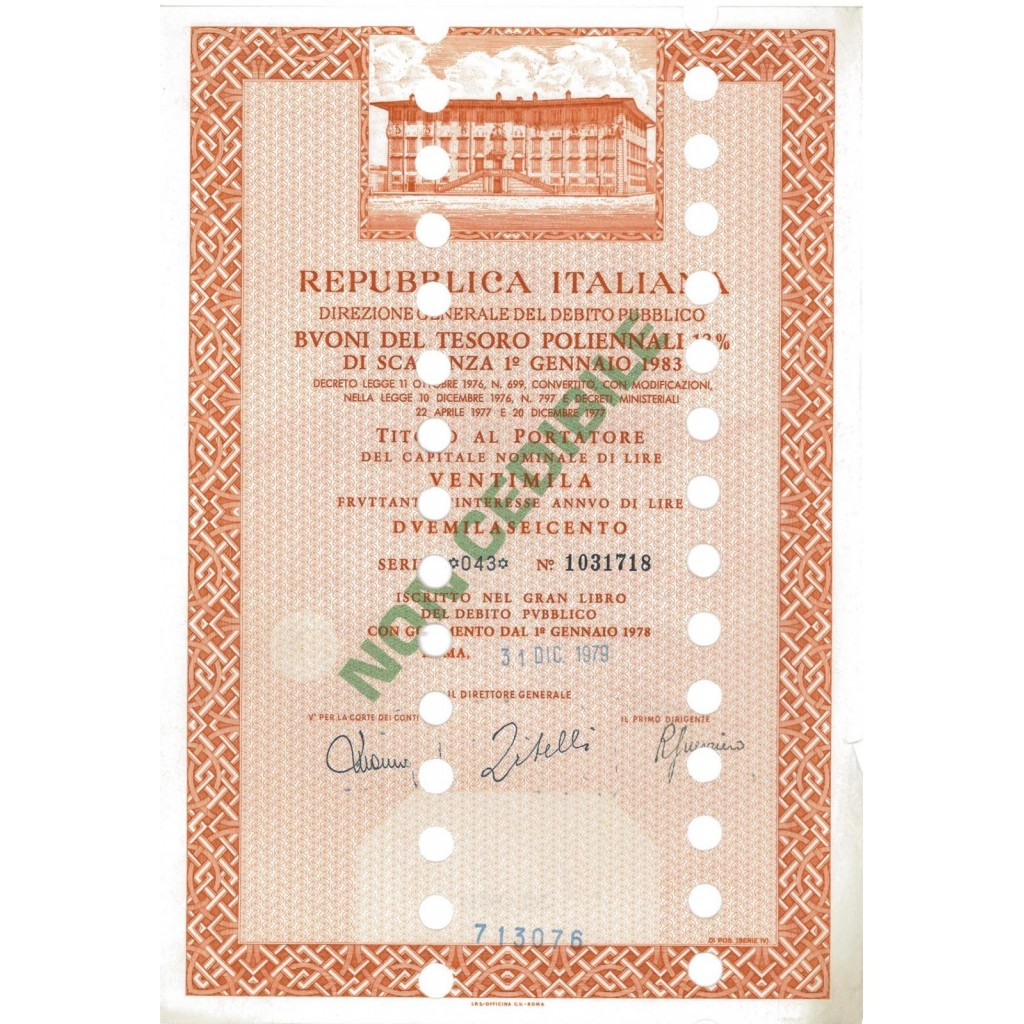 BTP POLIENNALI SERIE 04 - 20000 LIRE ROMA 1979