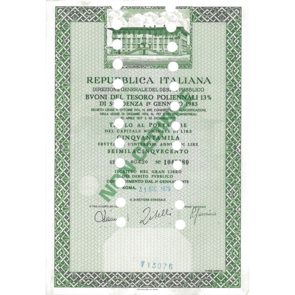 BTP POLIENNALI SERIE 043 - 50000 LIRE ROMA 1979