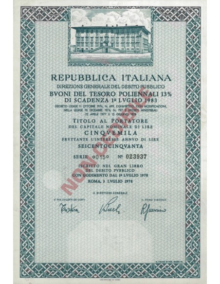 BTP POLIENNALI SERIE 015 - 5000 LIRE ROMA 1978