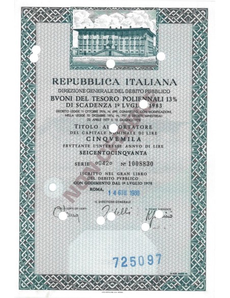 BTP POLIENNALI SERIE 042 - 5000 LIRE ROMA 1980