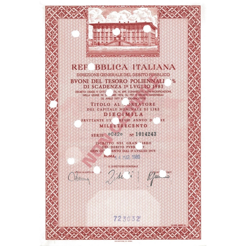 BTP POLIENNALI SERIE 042 - 10000 LIRE ROMA 1980