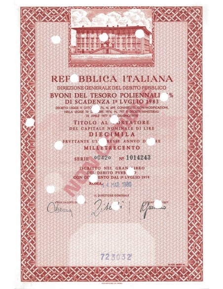 BTP POLIENNALI SERIE 042 - 10000 LIRE ROMA 1980