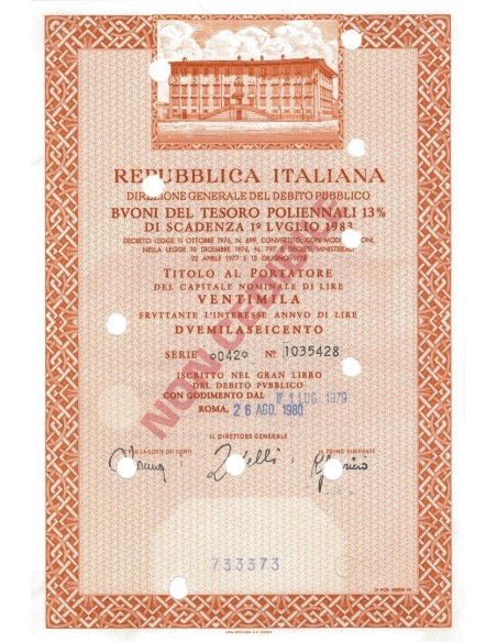 BTP POLIENNALI SERIE 042 - 20000 LIRE ROMA 1980