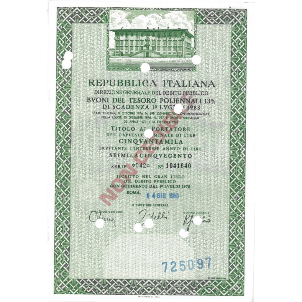 BTP POLIENNALI SERIE 042 - 50000 LIRE ROMA 1980