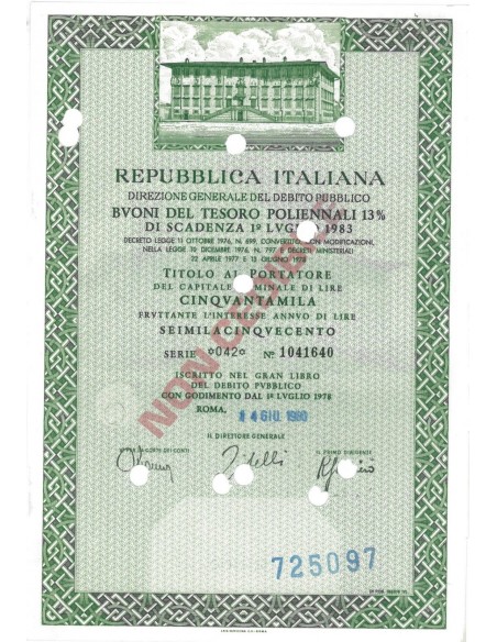 BTP POLIENNALI SERIE 042 - 50000 LIRE ROMA 1980