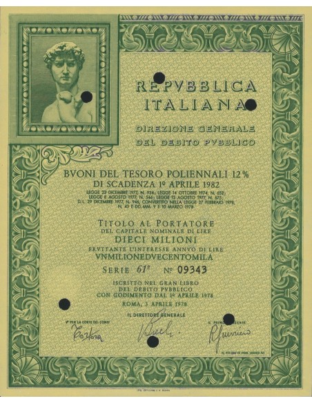 BTP POLIENNALI SERIE 61ESIMA - 10000000 LIRE ROMA 1978