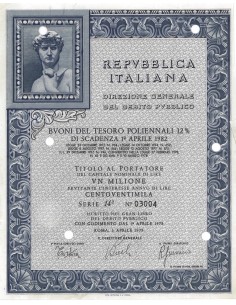 BTP POLIENNALI SERIE 14ESIMA - 1000000 LIRE ROMA 1978