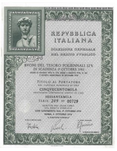 BTP POLIENNALI SERIE 209 500000 LIRE ROMA 1978