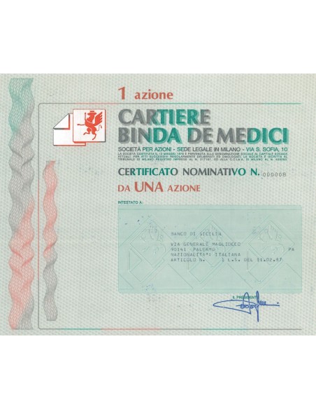 CARTIERE BINDA DE MEDICI 1 AZIONE - MILANO 1987
