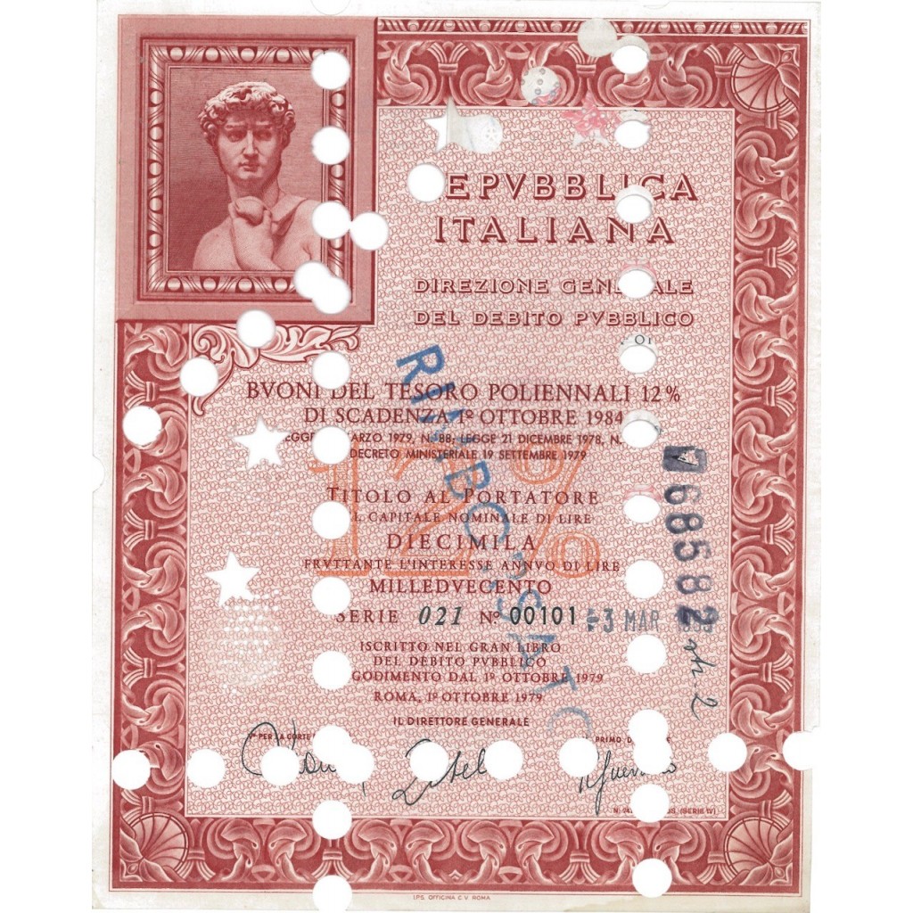 BTP POLIENNALI SERIE 021 10000 LIRE ROMA 1979
