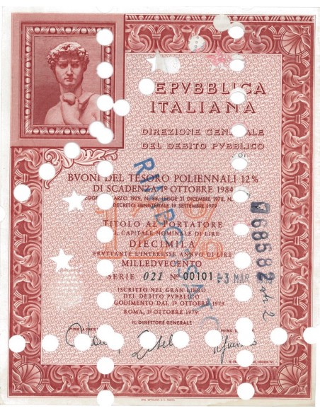 BTP POLIENNALI SERIE 021 10000 LIRE ROMA 1979