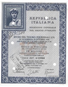 BTP POLIENNALI SERIE 007 1000000 LIRE ROMA 1979