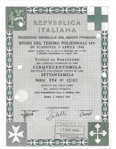 BTP POLIENNALI SERIE 594 LIRE 500000 ROMA 1984